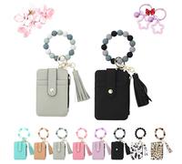 Messagenal Women's Boho Beaded Wallet, Women Boho Style Beaded & Tassel Decorated Keychain, Credit Card Holder Purse, Fashionable Silicone Keychain Wallet (2Pcs D)