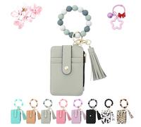 Messagenal Women's Boho Beaded Wallet, Women Boho Style Beaded & Tassel Decorated Keychain, Credit Card Holder Purse, Fashionable Silicone Keychain Wallet (Gray)