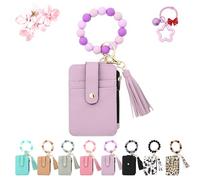 Messagenal Women's Boho Beaded Wallet, Women Boho Style Beaded & Tassel Decorated Keychain, Credit Card Holder Purse, Fashionable Silicone Keychain Wallet (Purple)