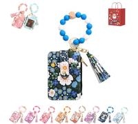 Messagenal Women's Boho Beaded Wallet, Women Boho Style Beaded & Tassel Decorated Keychain, Fashionable Silicone Keychain Wallet, Credit Card Holder Purse (Dark Blue)