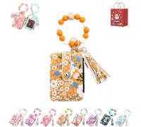 Messagenal Women's Boho Beaded Wallet, Women Boho Style Beaded & Tassel Decorated Keychain, Fashionable Silicone Keychain Wallet, Credit Card Holder Purse (Yellow)