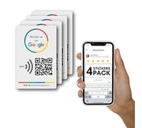 MESSAGENES Reusable Review Tap Sticker for Google - 4-Pack - QR & Tap NFC - Boost Reviews - Grey, Minimalist Rectangular Sticker for Indoor Use
