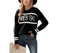 MessBebe Women's Crewneck Sweaters Casual Long Sleeve Graphic Jumpers Print Pullover Tops Chunky Knit Tops Pullover Knitwear Sweatshirt Black