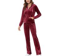 MessBebe Womens Tracksuit Set Velour Loungewear Ladies Sports Outfits 2 Piece Long Sleeve Hoodie Pants Casual Workout Sweatsuits Red Wine XL