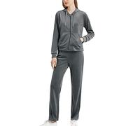 MessBebe Womens Velour Tracksuits Set Sweatsuit Hoodie Top and Jogging Pants 2 Piece Sportswear Casual Loungewear Dark Grey L