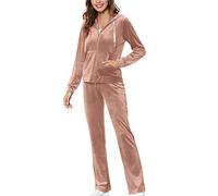 MessBebe Womens Velour Tracksuits Set Sweatsuit Hoodie Top and Jogging Pants Casual Loungewear 2 Piece Sportswear Dusty Pink XXL