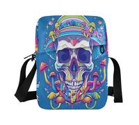 messenger bag for men cross body bag Cross Body Purses Adjustable Strap for School School- Happy Skull Rainbow Mushroom