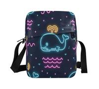 messenger bag for women crossbody Summer Neon Whale Wave Black Cross Body Purses Adjustable Strap for work work morral para hombre