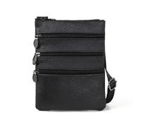 Messenger Bag Leather Men Business Messenger Bag Zipper Design Solid Crossbody Bags Mens Large Capacity Black Shoulder Bag For Man(Black)