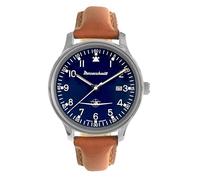 Messerschmitt Men's watch aviator with leather strap, brown/blue, ME42-108L, Strap.