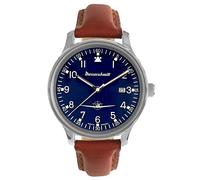 Messerschmitt Men's watch aviator with leather strap, brown/blue, ME42-108L, Strap.