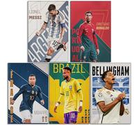 Messi, Ronaldo, Mbappe, Neymar, Bellingham Posters Soccer Canvas Art Poster Wall Art Print Set of 5 Gifts for Boys Living Room Bedroom Decor Unframed: 8x12inch(20x30cm)