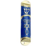 Messianic Seal Mezuzah Case for House Warming-golden blue