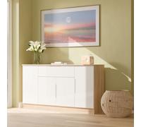 Welcome Furniture Ltd Milan 4 Door 1 Drawer Wide Sideboard in White Gloss & Bardolino Oak - Ready Assembled, White