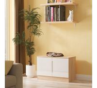 Welcome Furniture Ltd Milan Compact 2 Door TV & Media Unit in White Gloss & Bardolino Oak - Ready Assembled, White