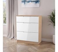 Welcome Furniture Ready Assembled Milan 3 Drawer Deep Chest In White Gloss & Bardolino Oak, White