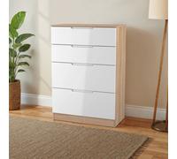 Welcome Furniture Ready Assembled Milan 4 Drawer Deep Chest In White Gloss & Bardolino Oak, White