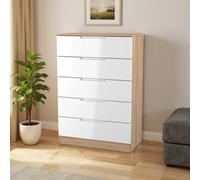 Welcome Furniture Ready Assembled Milan 5 Drawer Chest In White Gloss & Bardolino Oak, White
