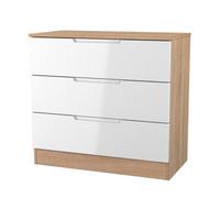 Messina Ready Assembled Gloss White & Oak 3 Drawer Wide Chest (H)685mm (W)740mm (D)390mm