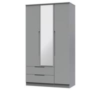 Welcome Furniture Ready Assembled Milan Tall Triple 2 Drawer Mirrored Wardrobe In Dusk Grey, Grey