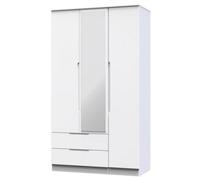 Welcome Furniture Ready Assembled Milan Tall Triple 2 Drawer Mirrored Wardrobe In White Gloss & White, White