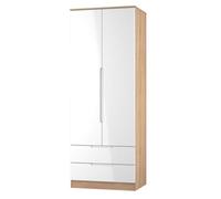 Messina Ready Assembled Modern White & Oak 2 Drawer Tall Double Wardrobe (H)1970mm (W)770mm (D)530mm