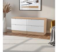 Welcome Furniture Ready Assembled Milan 4 Drawer Bed Box In White Gloss & Bardolino Oak, White