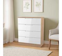 Messina Ready Assembled White & Oak 4 Drawer Wide Chest (H)875mm (W)740mm (D)390mm