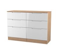 Welcome Furniture Ready Assembled Milan 6 Drawer Midi Chest In White Gloss & Bardolino Oak, White