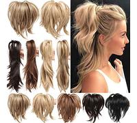 Messy Bendable Claw on Ponytail Hairpiece Clip in Jaw with 3 Bendable Metals Synthetic Straight Fluffy Hair Extension Customizable Updo Style Bleach Blonde