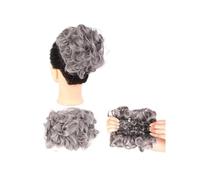 Messy Big Hair Bun Curly Chignon with Clips In Cover Ponytail Extension Synthetic wig Elegant or Chic Look(Gray with White Tips)