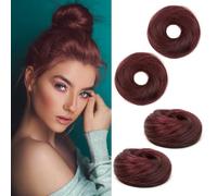 Messy Bun 100% Human Hair #99J Hair Scrunchie Natural Curly Elastic Hair Band Donut Butt Instant Band Burgundy 2pcs