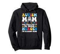 Messy Bun Autism Mom Raising Hero Autistic Awareness Support Pullover Hoodie