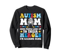 Messy Bun Autism Mom Raising Hero Autistic Awareness Support Sweatshirt