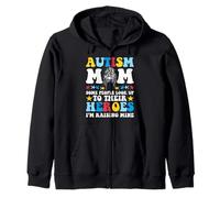 Messy Bun Autism Mom Raising Hero Autistic Awareness Support Zip Hoodie