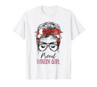 Messy Bun Denmark Flag Proud Danish Girl Vintage Value Graphic T-Shirt