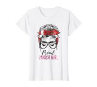 Messy Bun Denmark Flag Proud Danish Girl Vintage Value Graphic T-Shirt, Women, White, M
