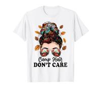 Messy Bun Girls Camp Hair Don't Care Camper Camping Crew T-Shirt