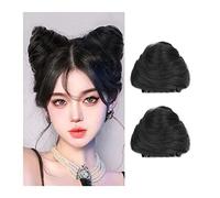 Messy Bun Hair 2 PCS Donut Chignon Synthetic Hair Pieces Bun Extension Mini Claw Clip in Messy Hair Bun Extensions Wig ,Accessory for Women Girls Cat Ears Hair Hair Bun Pieces for Women(Natural black)