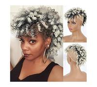 Messy Bun Hair Piece for Women 1-Pack Synthetic Bun High Ponytail Afro Ponytail with Bangs Curly with Drawstring Ponytail Extension Hair Clip Wigs Hair Extensions Hair Scrunchies(08)