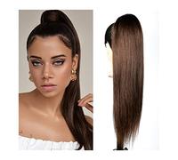 Messy Bun Hair Piece for Women 12-26 Inch Long Ponytail Extended Dark Brown Straight Hair Brazilian Real Band Drawstring Slice Wig Hair Bun Piece(20inches 150g)