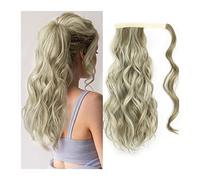 Messy Bun Hair Piece for Women 20" Synthetic Long Wavy Ponytail Lengthening Wrap Around Wig Bun for Women Fluffy Soft Wigs Hair Bun Piece(Mix ash blonde)