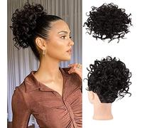 Messy Bun Hair piece for Women, Elastic Drawstring Loose Wave Curly Scrunchies Ponytail Extension, Synthetic Hair Extensions Hair Bun for Women Daily Use-Black (Black Brown)