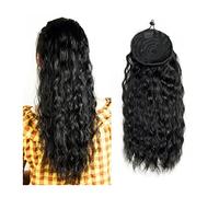 Messy Bun Hair Piece for Women Long Wavy Ponytail Extensions Brazilian Real Hair with Drawstring Comb Curly Bun Natural Black Hair Bun Piece(18inch 150g)