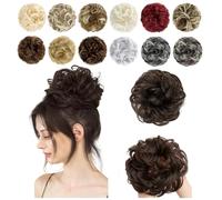 Messy Bun Hair Piece Ponytail Extensions Donut human Bun Clip Fake Hair Wavy Curly Scrunchies for Women Thick Updo Daily Use (6#,4 PCS)