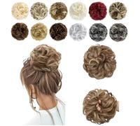 Messy Bun Hair Piece Ponytail Extensions Donut human Bun Clip Fake Hair Wavy Curly Scrunchies for Women Thick Updo Daily Use (12H24,3PCS)