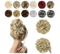 Messy Bun Hair Piece Ponytail Extensions Donut human Bun Clip Fake Hair Wavy Curly Scrunchies for Women Thick Updo Daily Use (22/613,2PCS)