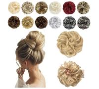 Messy Bun Hair Piece Ponytail Extensions Donut human Bun Clip Fake Hair Wavy Curly Scrunchies for Women Thick Updo Daily Use (27/613,3PCS)