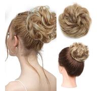 Messy Bun Hair Piece, S-noilite Curly Wavy Hair Bun Extensions Hair Chignons Wrap Ponytail Hairpieces Hair Scrunchies with Elastic Hair Band for Women Girls, 40g - Brown to Blonde