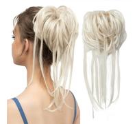 Messy Bun Hair Piece, Tousled Updo Extensions Wavy Wrap Ponytail Hairpieces Scrunchies with Elastic Band for Women Elegant or Chic Look(White Blonde)